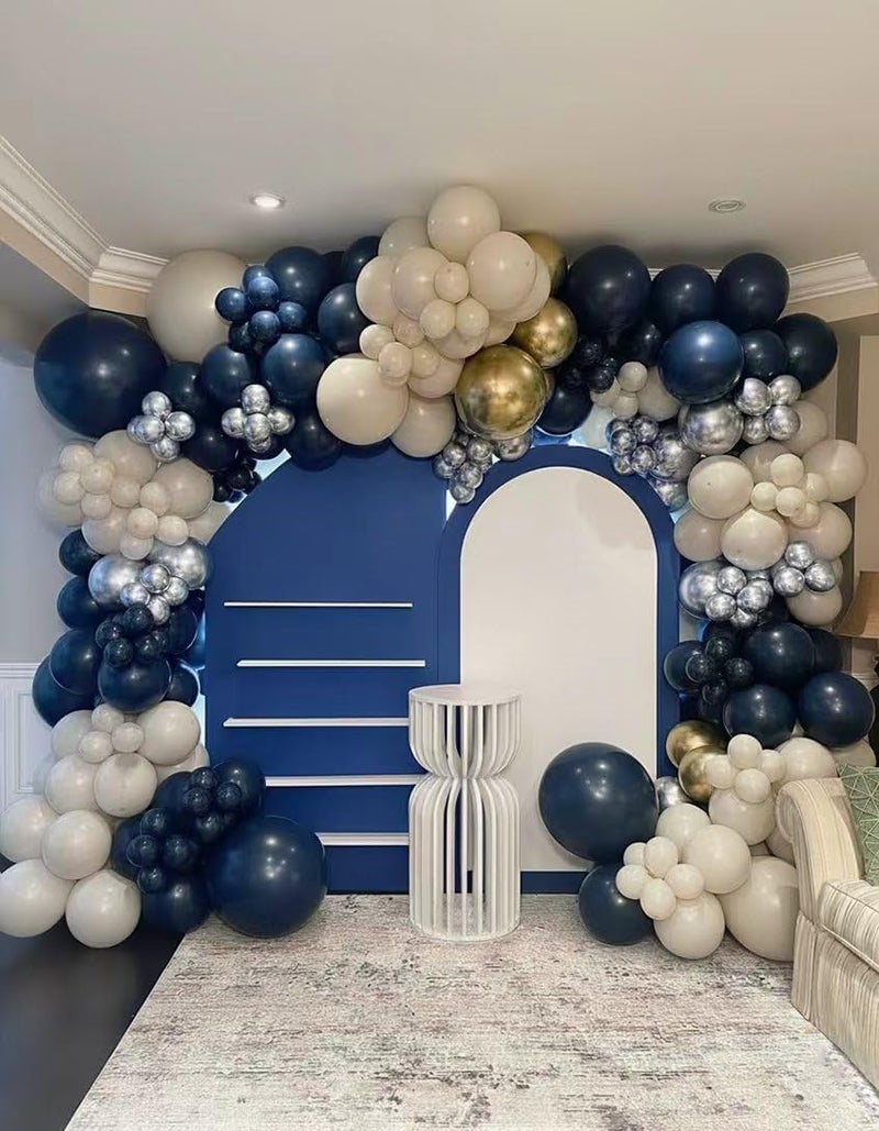 ADOINBY Navy Blue Silver White Balloon Arch Kit, Double Stuffed Pearl Sand White Royal Dark Blue Chrome Silver Confetti Balloons Garland Kit for Birthday Graduation 2026 New Years Party Decoration - Image 4