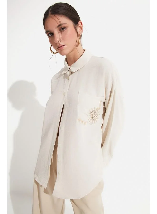 JUNE June Embroidery Detailed Shirt Stone