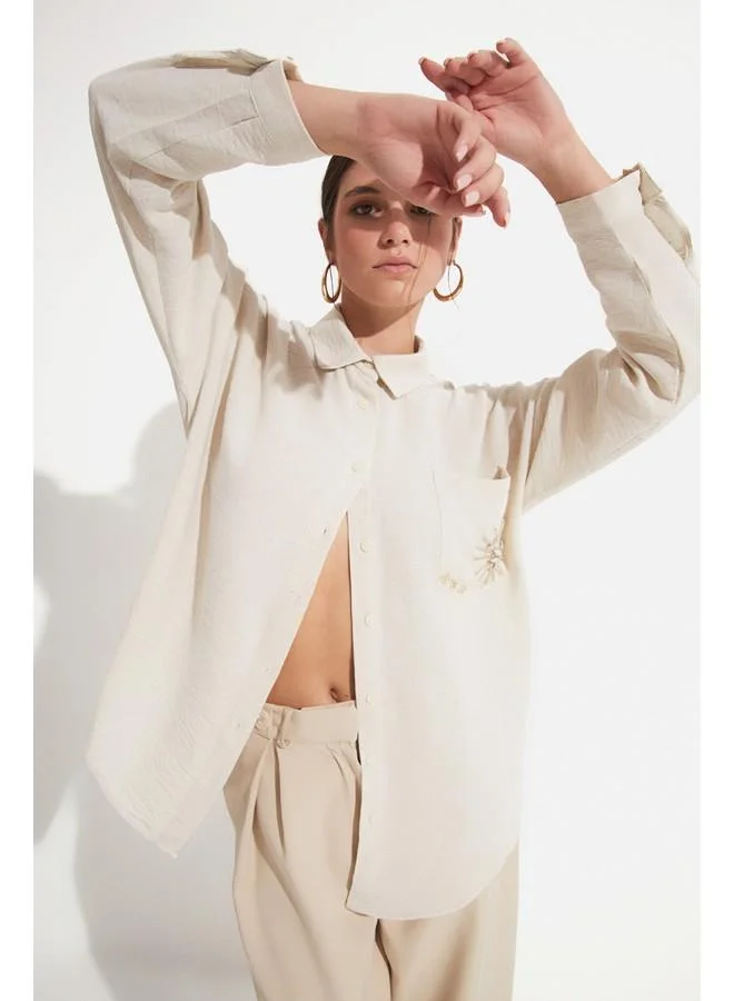 JUNE June Embroidery Detailed Shirt Stone