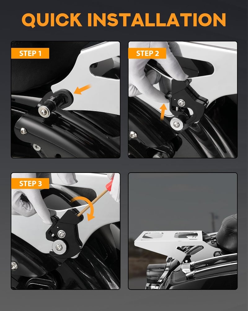 PBYMT Tour Pack Mount Thicker Tour Pack Bracket Detachable Two-up Luggage Rack Fits for Harley Davidson Touring Street Glide Road King Electra Glide 2014-2025,Chrome - Image 5
