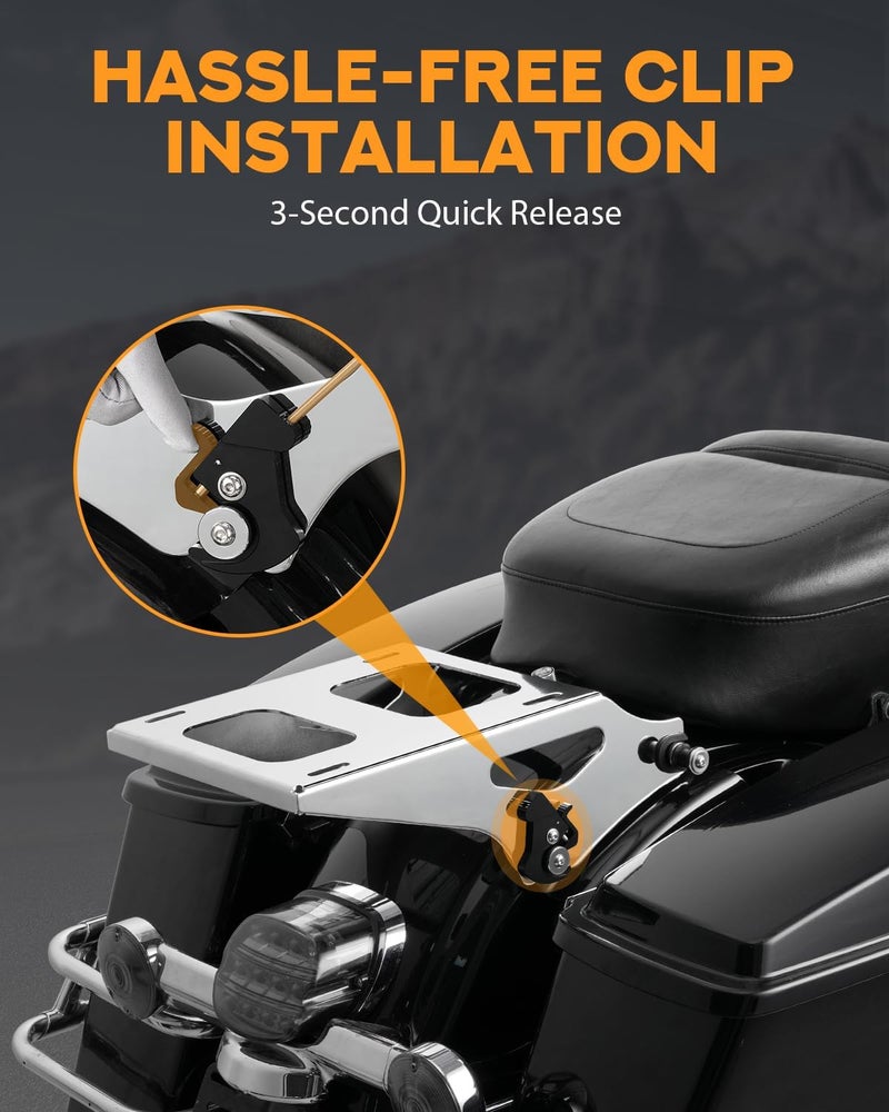 PBYMT Tour Pack Mount Thicker Tour Pack Bracket Detachable Two-up Luggage Rack Fits for Harley Davidson Touring Street Glide Road King Electra Glide 2014-2025,Chrome - Image 3