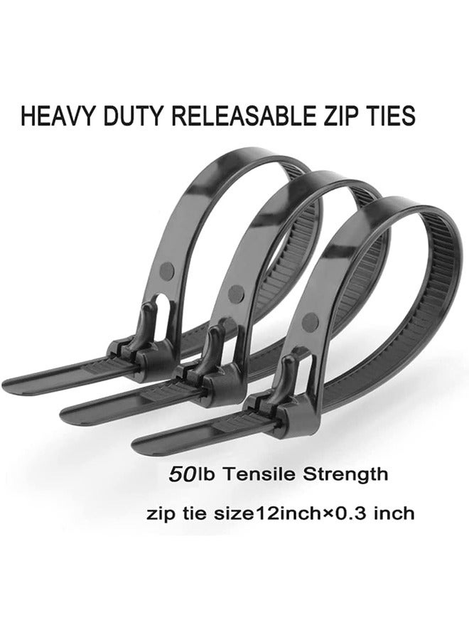 MVAQKLM  Reusable Zip Ties Heavy Duty Zip Tie Thick Black Cable Ties Reusable 100 Pack 50lb Tensile Strength Nylon Cable Wire Ties for Multi-Purpose Use Indoor And Outdoor Plastic Tie Wire 30cm*0.8cm  - Image 4