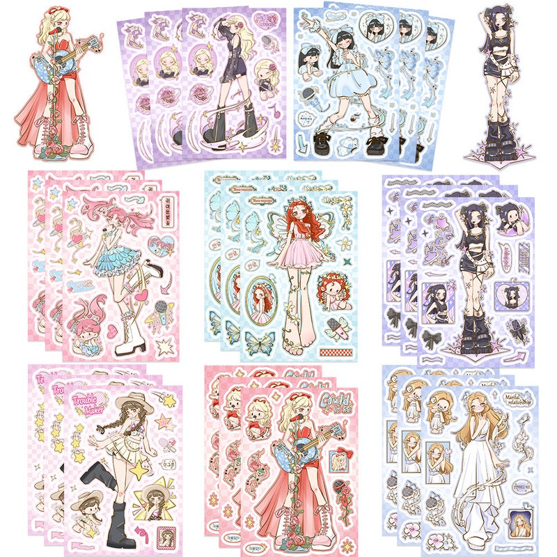 Korean Cartoon Collage Cute Girl Phone Case Stickers Set 8ZD104 Kpop women's group (default 8 sheets/bag)