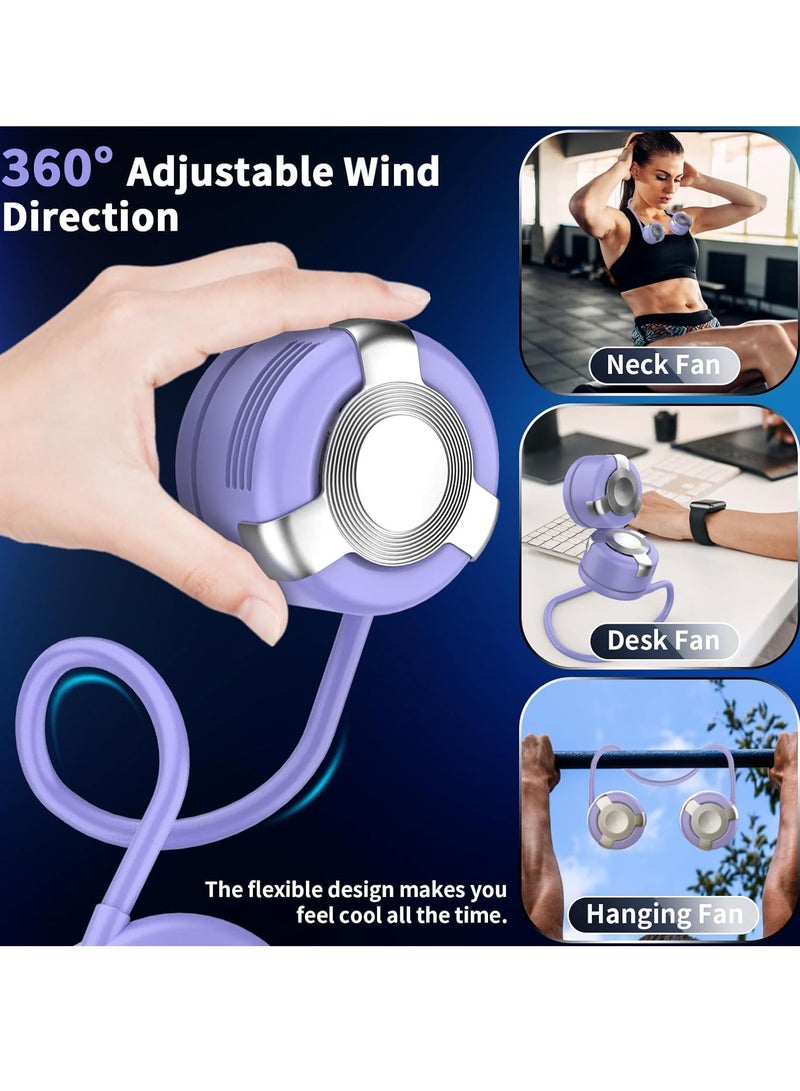general Portable Neck Fan,720°Rotatable Hands,Free Personal Fan,USB Rechargeable with 3 Speeds Bladeless Fan, Adjustable MiniFan for Indoor Outdoor (Purple) - Image 2