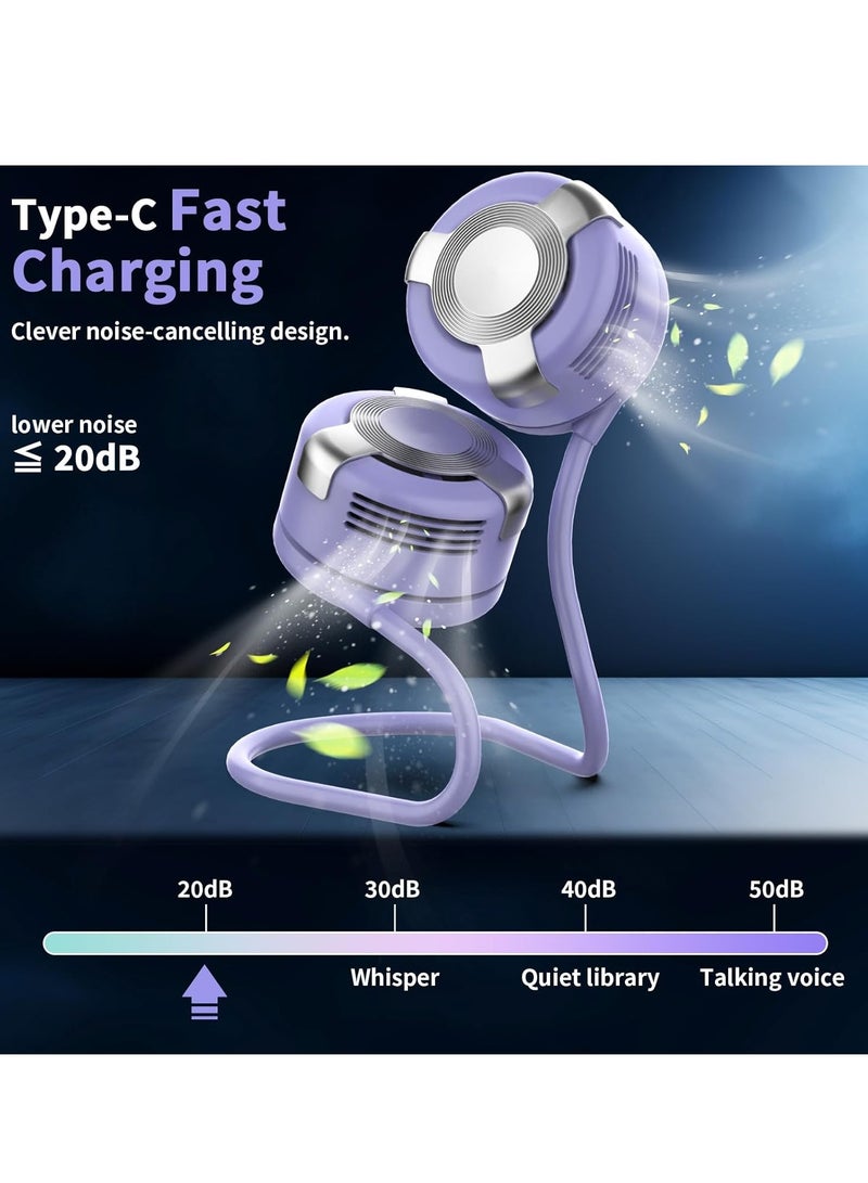 general Portable Neck Fan,720°Rotatable Hands,Free Personal Fan,USB Rechargeable with 3 Speeds Bladeless Fan, Adjustable MiniFan for Indoor Outdoor (Purple) - Image 4