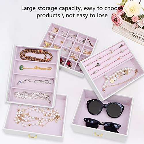 AKOZLIN Extra Large 6-Tier Jewelry Box Organizer with Mirror, 5 Drawers Leather Jewelry Storage Case for Women Girls Ring Necklace Earring Bracelet White - Image 5
