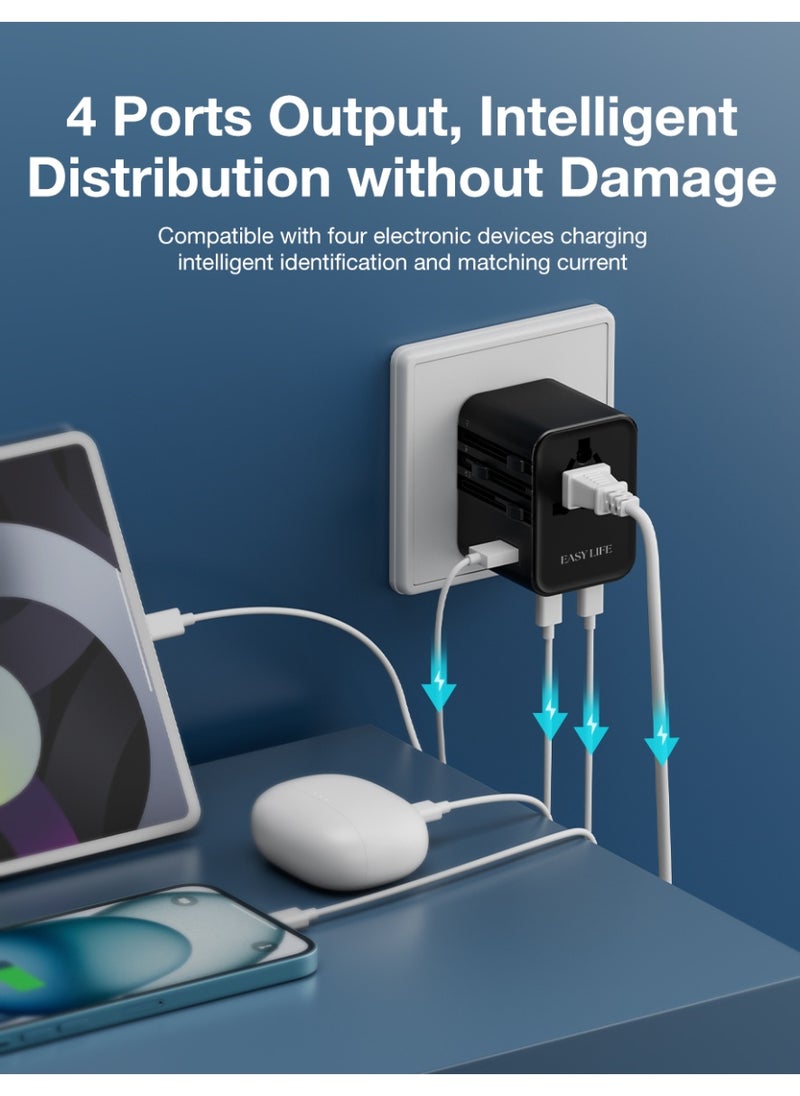 Easy Life Universal Travel Adapter All Countries With Free Cable, International Power Plug Adapter with 2 USB-C and 1 USB-A Ports, All-in-One Worldwide Wall Charger for USA EU UK AUS With USB C Cable  - Image 5