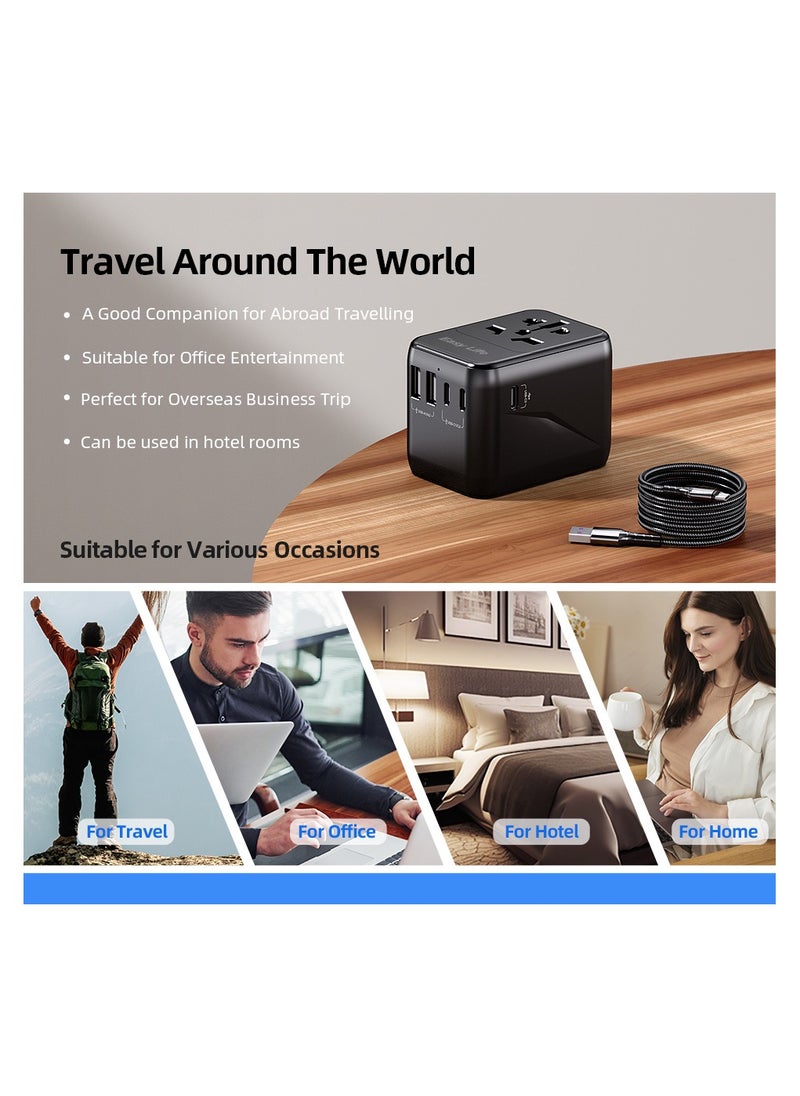 Easy Life Universal Travel Adapter All Countries With Free Cable, International Power Plug Adapter with 2 USB-C and 1 USB-A Ports, All-in-One Worldwide Wall Charger for USA EU UK AUS With USB C Cable  - Image 2