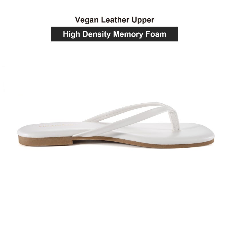 mazeskin Womens Flip Flops Memory Foam Square Toe Flat Sandals Vegan Leather Summer Beach Slides,White US8 - Image 3