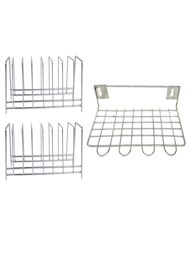 Oc9 Stainless Steel Plate Stand/Dish Rack (Pack of 2) & Wall Mounted Ladle Stand for Kitchen - Image 1