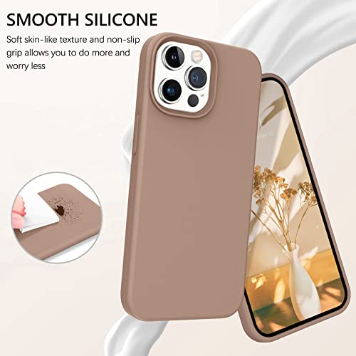 GUAGUA Compatible with iPhone 13 Pro Case 6.1 Inch Liquid Silicone Soft Gel Rubber Slim Thin Microfiber Lining Cushion Texture Cover Shockproof Protective Phone Case for iPhone 13 Pro Khaki - Image 2