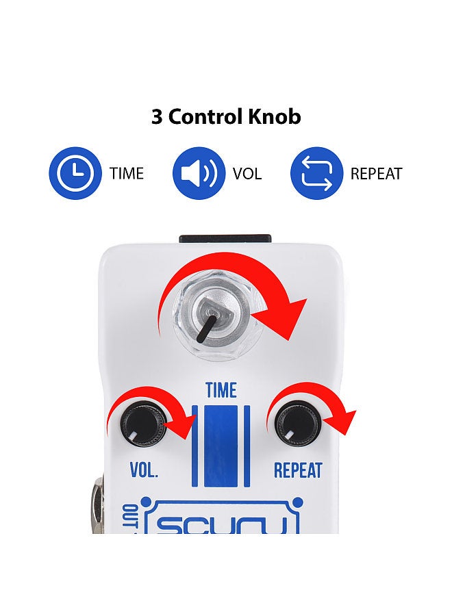 Generic SCURU Guitar Delay Effects Pedal TIME/VOL/REPEAT Comprehensive Controls DC 9V 6.35mm Input/Output Interface Vintage Analog Delay Electric Guitar Delay Effector with True Bypass  - Image 3