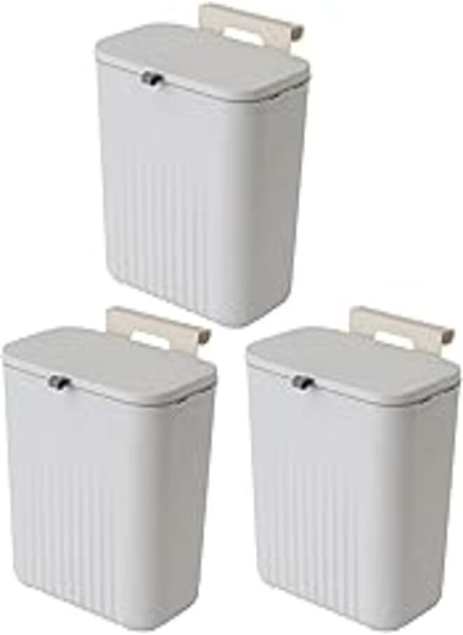 Sooyee Sooyee 3 Pack 12L Kitchen Compost Bin for Counter Top or Under Sink, Hanging Small Trash Can with Lid for Cupboard/Bathroom/Bedroom/Office/Camping,Compost Bucket White 