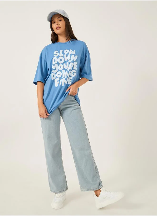 ستايلي Slogan Print Short Sleeve Oversized T-Shirt