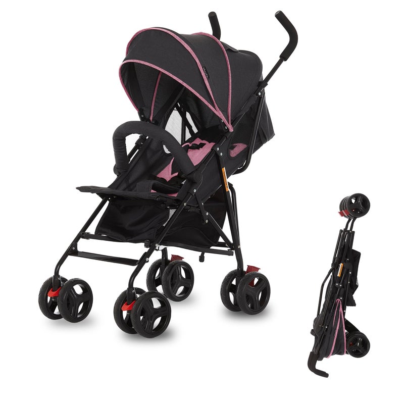Dream On Me Vista Moonwalk Baby Stroller in Pink Lightweight Infant Stroller with Compact Fold MultiPosition Recline Umbrella Stroller with Canopy Extra Large Storage and Cup Holder