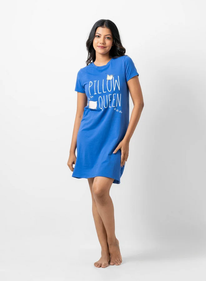 Aadaraya Aadaraya Slogan Print Sleepshirt with Crew Neck