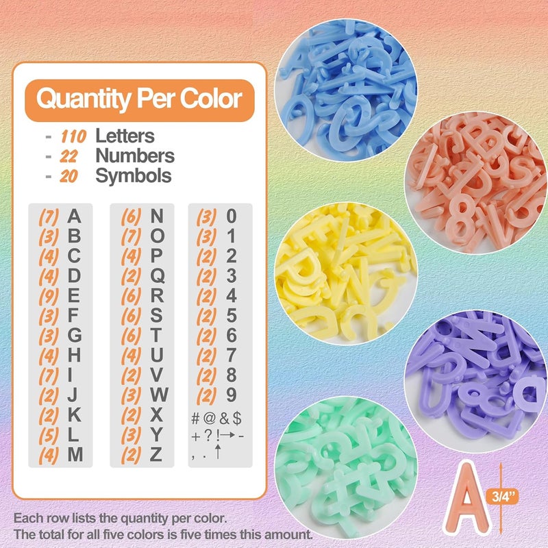 Big Role Letter Board Letters Only, 3/4 Inch Colored Plastic Letters for Felt Letter Board Sign (760 Characters in 5 Colors) in Organizer, Multicolor Pre-cut Letterboard Letters for Changeable Message Board - Image 4
