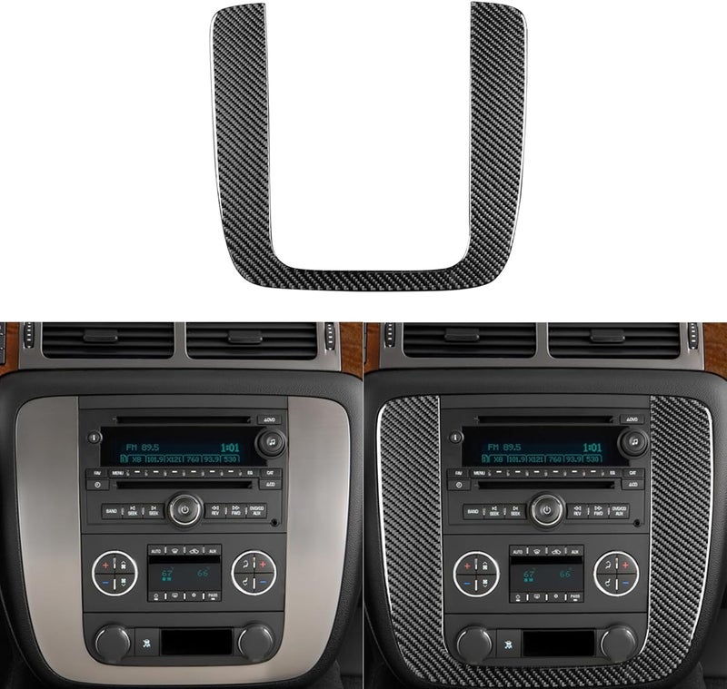 PJFUS Real Premium Black Carbon Fiber Sticker Car Central A/C Control Panel U Type Frame Trim Set for Chevrolet Avalanche/Silverado LTZ 2007-2013 - Image 1