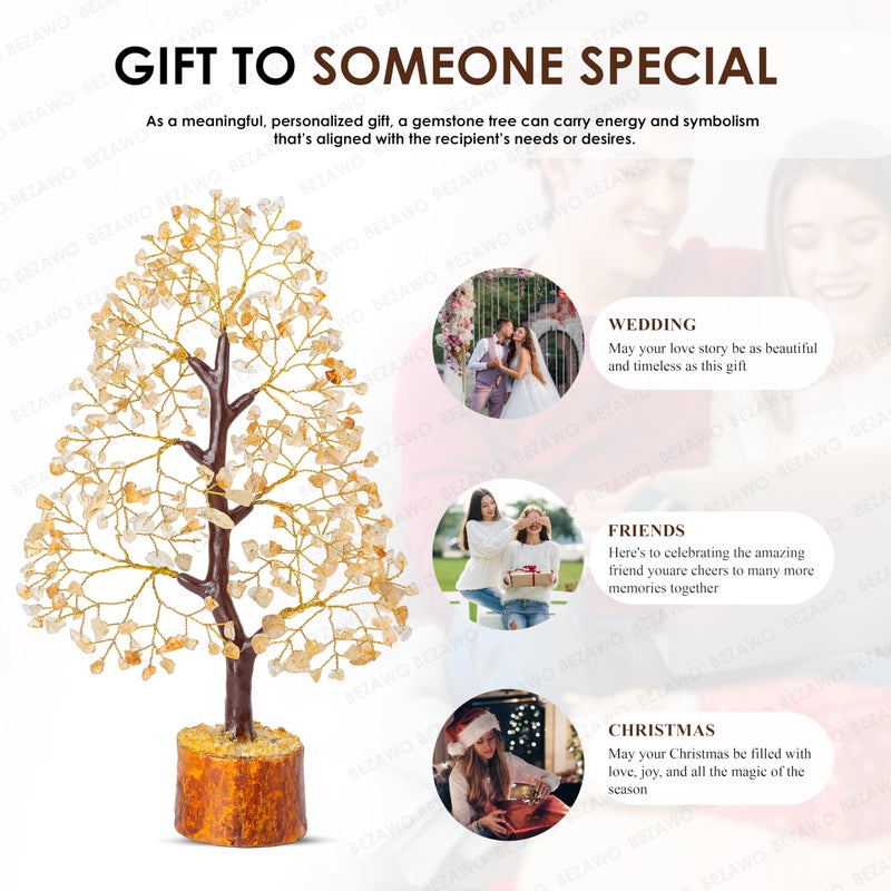 Crocon Citrine Gemstone Tree Feng Shui Figurine Money Bonsai Chakra Balancing Good Luck Prosperity Reiki Healing Crystals Decoration Ornament Sculpture Table Decor Gift Size 10-12""" - Image 3
