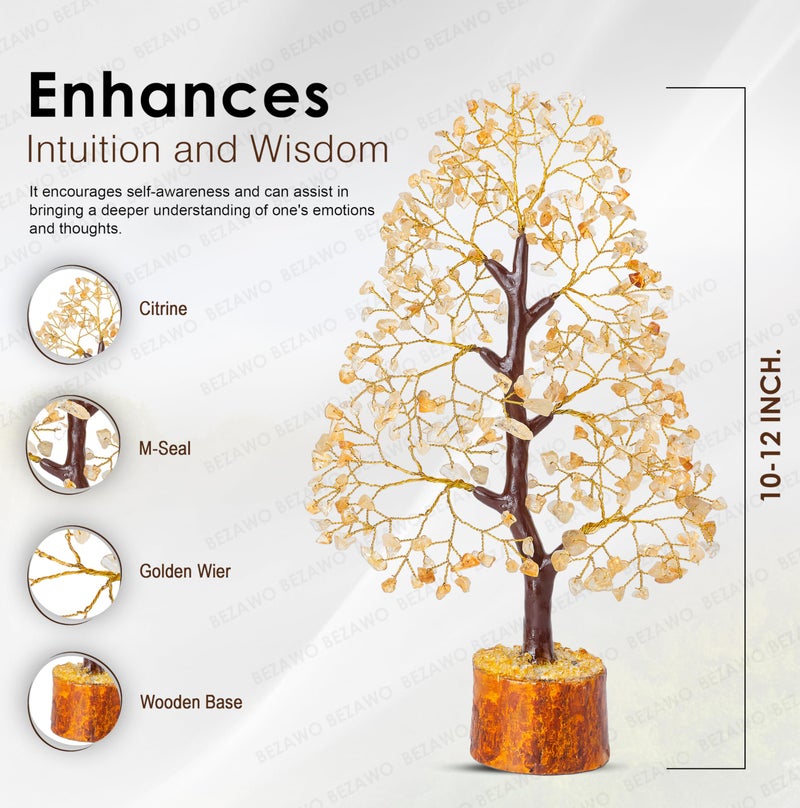 Crocon Citrine Gemstone Tree Feng Shui Figurine Money Bonsai Chakra Balancing Good Luck Prosperity Reiki Healing Crystals Decoration Ornament Sculpture Table Decor Gift Size 10-12""" - Image 2