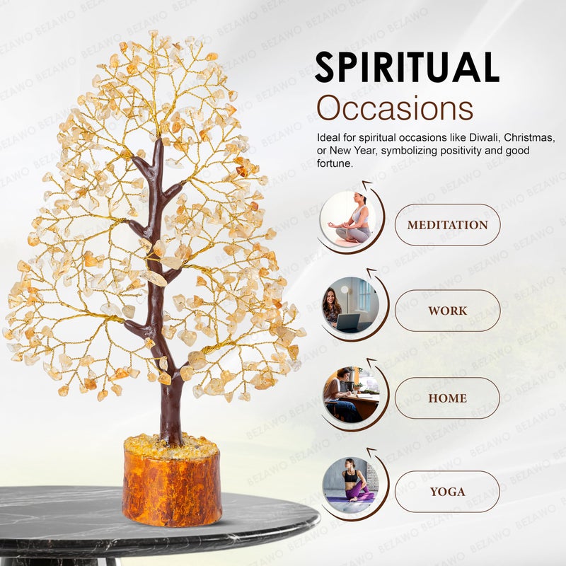 Crocon Citrine Gemstone Tree Feng Shui Figurine Money Bonsai Chakra Balancing Good Luck Prosperity Reiki Healing Crystals Decoration Ornament Sculpture Table Decor Gift Size 10-12""" - Image 4