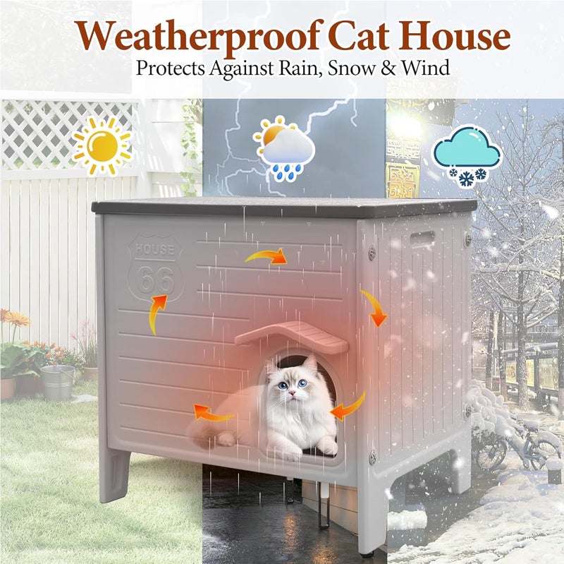 Deblue Insulated Cat House Outdoor Weatherpoof Plastic Cats Houses with Escape Door Indoor Waterproof Feral/Pet Cat Shelter Outside for Puppy, Rabbit for Winter (Grey) - Image 5