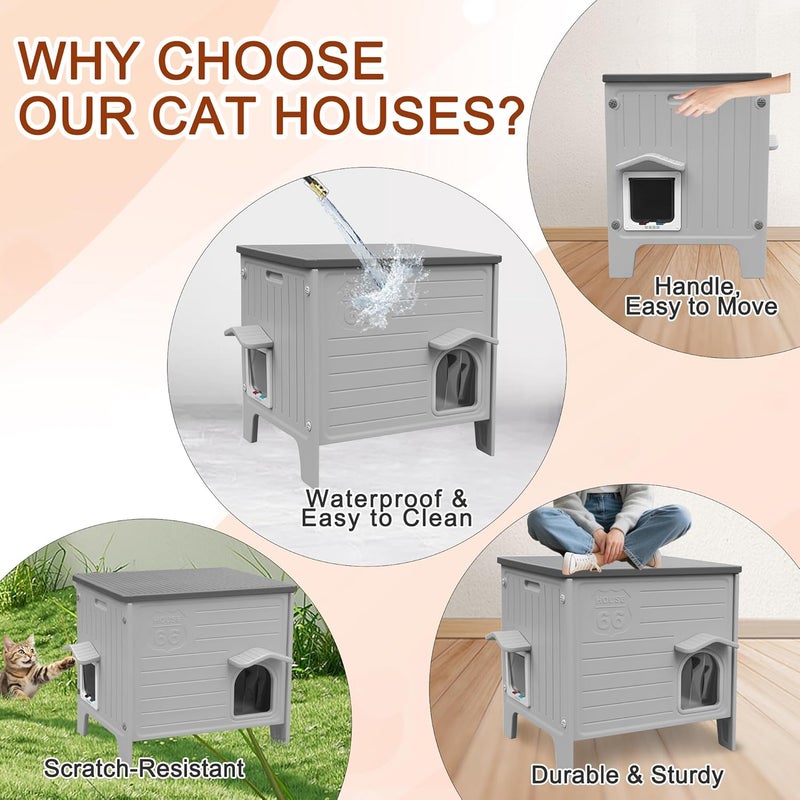Deblue Insulated Cat House Outdoor Weatherpoof Plastic Cats Houses with Escape Door Indoor Waterproof Feral/Pet Cat Shelter Outside for Puppy, Rabbit for Winter (Grey) - Image 4