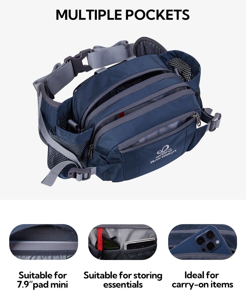 WATERFLY Fanny Pack Waist Bag: Fannie Pack 2 Water Bottle Holders Lumbar Belt Hiking Walking Running Jogging Camping Large Woman Man (Dark blue) - Image 3