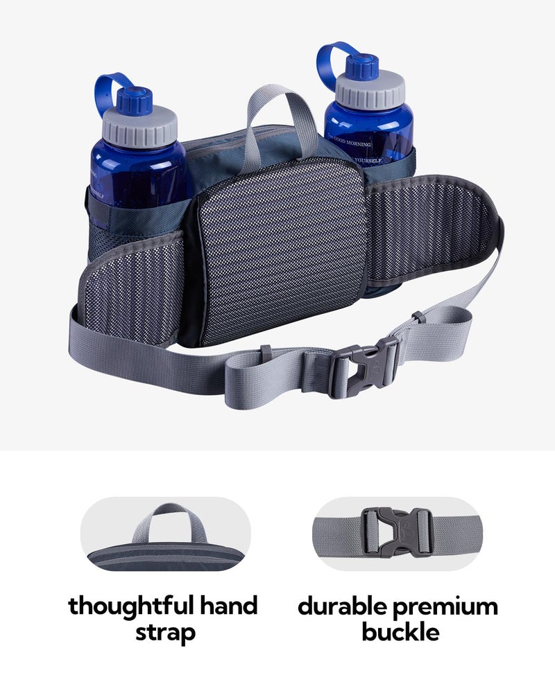 WATERFLY Fanny Pack Waist Bag: Fannie Pack 2 Water Bottle Holders Lumbar Belt Hiking Walking Running Jogging Camping Large Woman Man (Dark blue) - Image 5