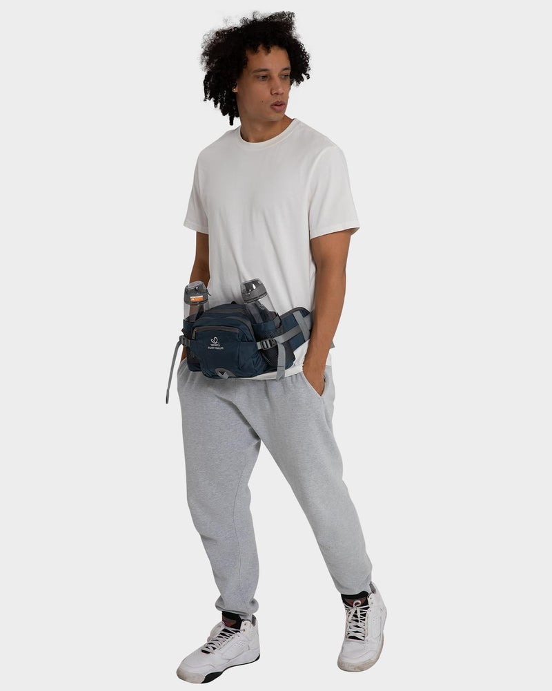 WATERFLY Fanny Pack Waist Bag: Fannie Pack 2 Water Bottle Holders Lumbar Belt Hiking Walking Running Jogging Camping Large Woman Man (Dark blue) - Image 2