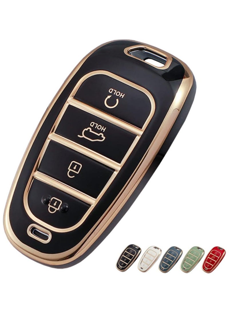غطاء مفتاح سيارة ذكي من WiCuaSix مصنوع من TPU ناعم، متوافق مع هيونداي سوناتا (2020-2021) وتوسان (2022) – حافظة حماية كاملة لمفتاح السيارة (4 أزرار، لون أسود) - Image 1