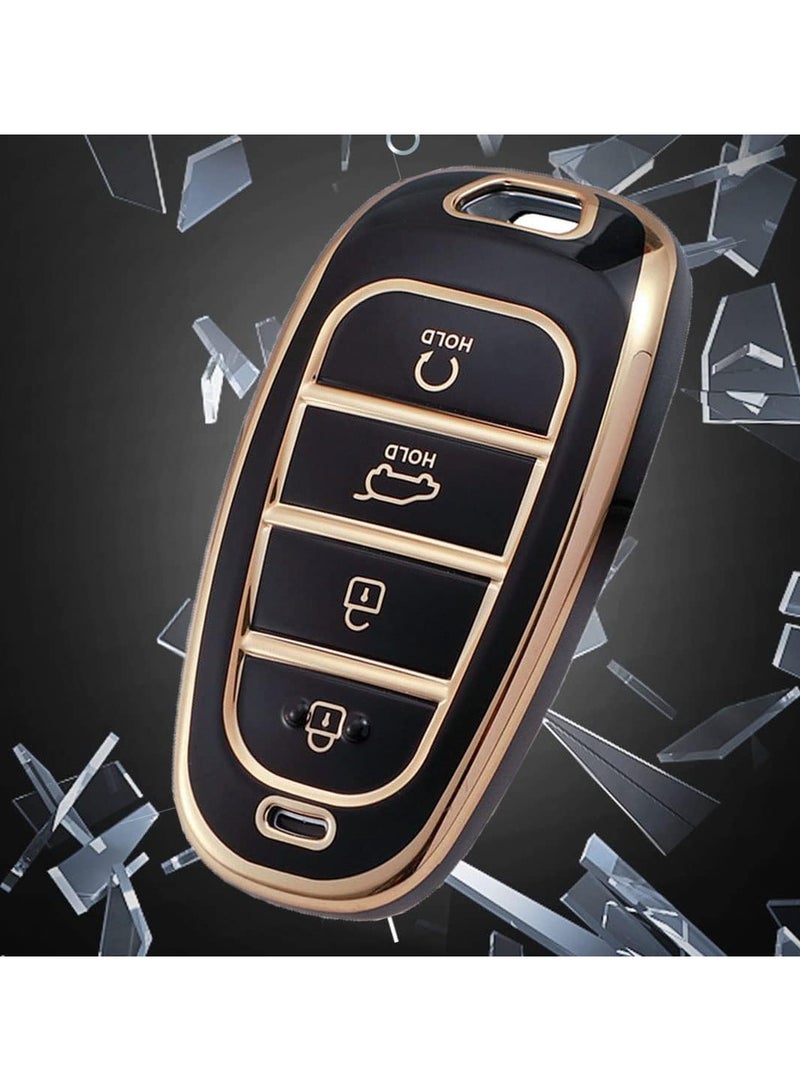 غطاء مفتاح سيارة ذكي من WiCuaSix مصنوع من TPU ناعم، متوافق مع هيونداي سوناتا (2020-2021) وتوسان (2022) – حافظة حماية كاملة لمفتاح السيارة (4 أزرار، لون أسود) - Image 3