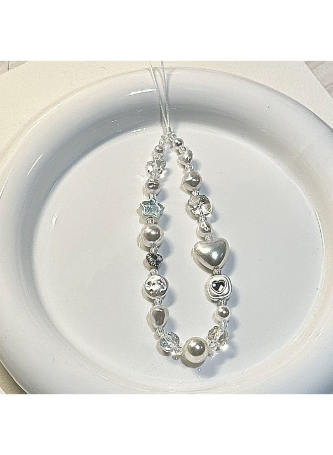 NIBEMINENT Phone Charm/ Chain Strap for Women Girls, Pearl Star Diamond Cell Phone Case Lanyard Wrist Strap