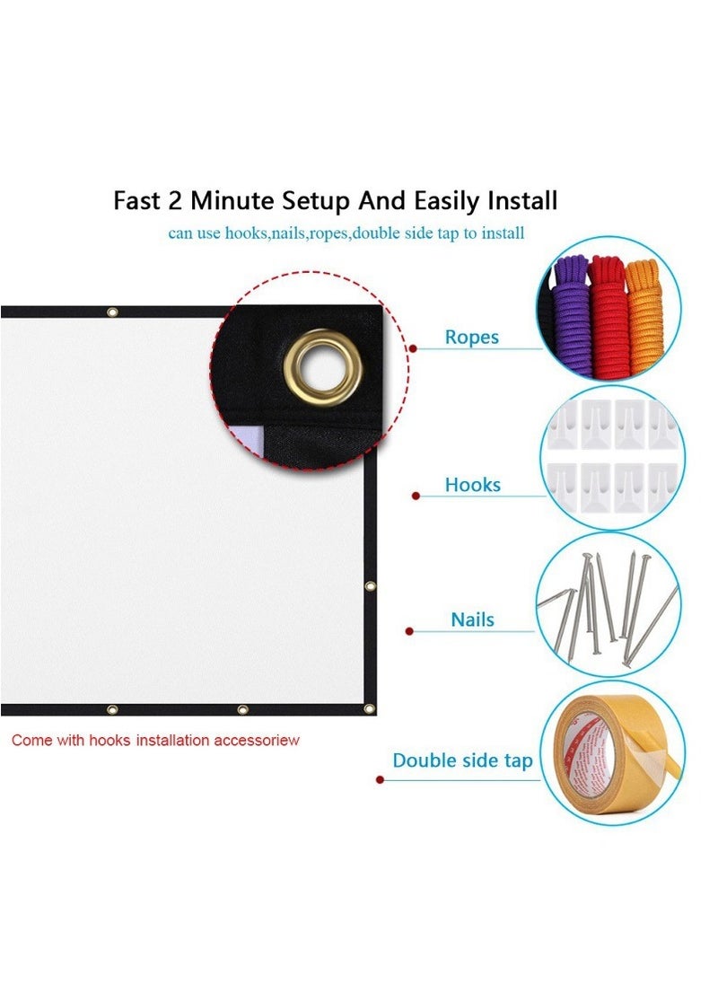4K Movie Projector Screen 16:9 HD Foldable and Portable Anti-Crease Indoor Outdoor Projection Double Sided Video Projector Screen for Home, Party, Office, Classroom