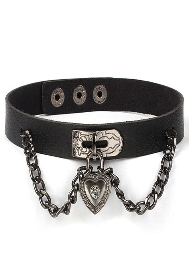Olbye Black Heart Lock Choker Necklace, Women's Gothic PU Leather Collar Necklace, 15 inches, #1 Heart Lock - Image 1