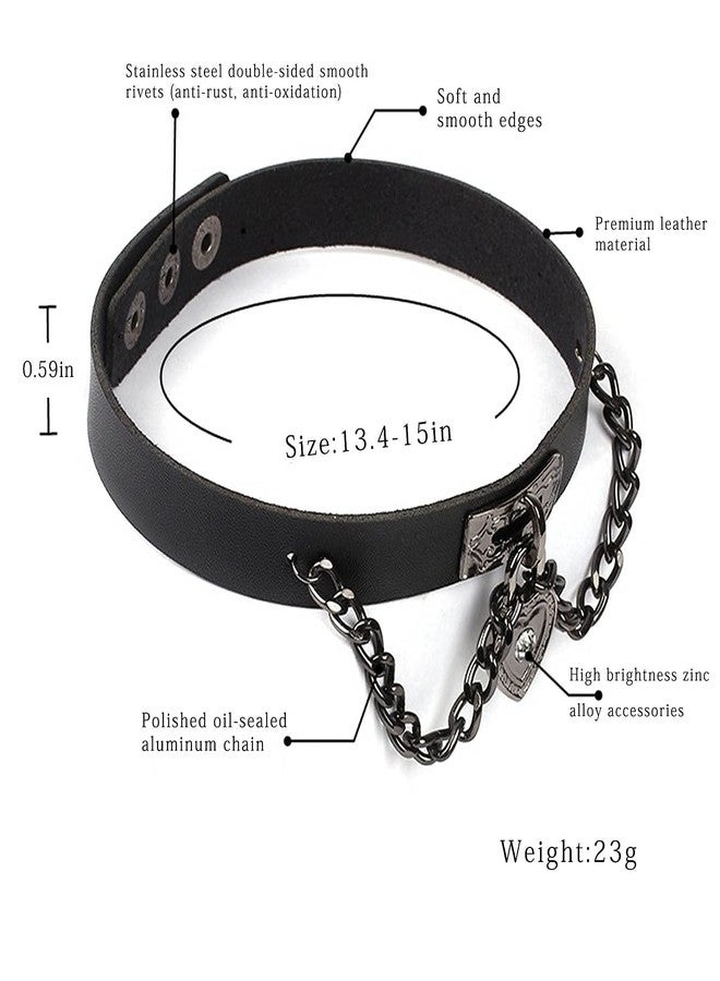 Olbye Black Heart Lock Choker Necklace, Women's Gothic PU Leather Collar Necklace, 15 inches, #1 Heart Lock - Image 5