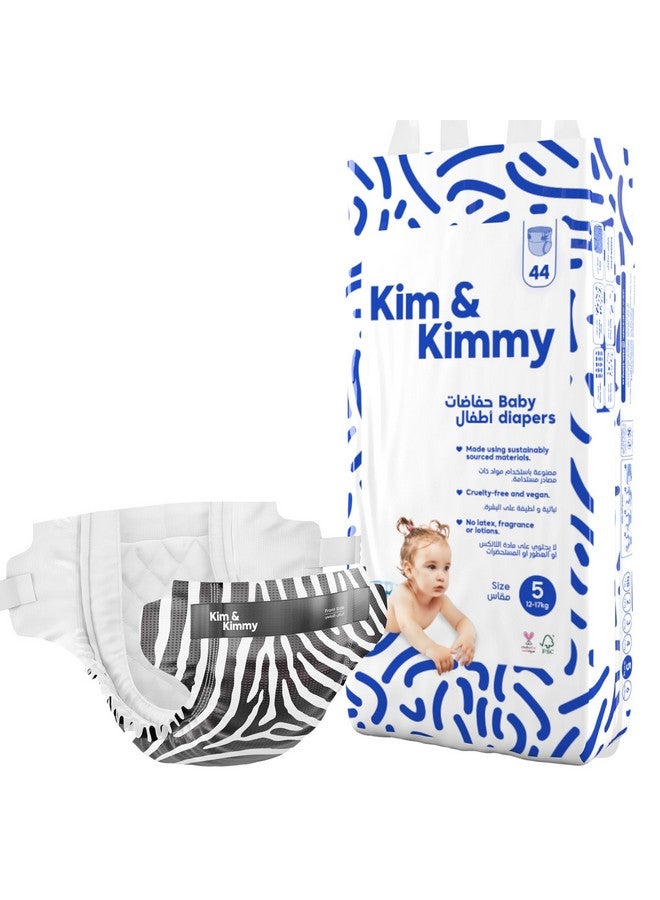 Kim & Kimmy Eco Diapers, Size 5, 26-38 lbs, 44 Diapers - 12 Hour Leak Protection, No Rashes, Hypoallergenic, Ultra-Soft & Highly Absorbent - Cruelty Free & Vegan - Zebra - Image 1