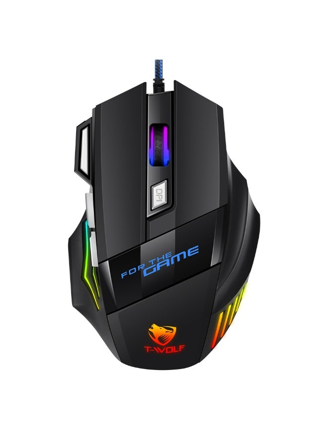 T-WOLF M1 high-performance 2400dpi 7D wired gaming mouse with 7 RGB backlights and 3D style, suitable for gamers and laptops, high-performance mouse - Image 1