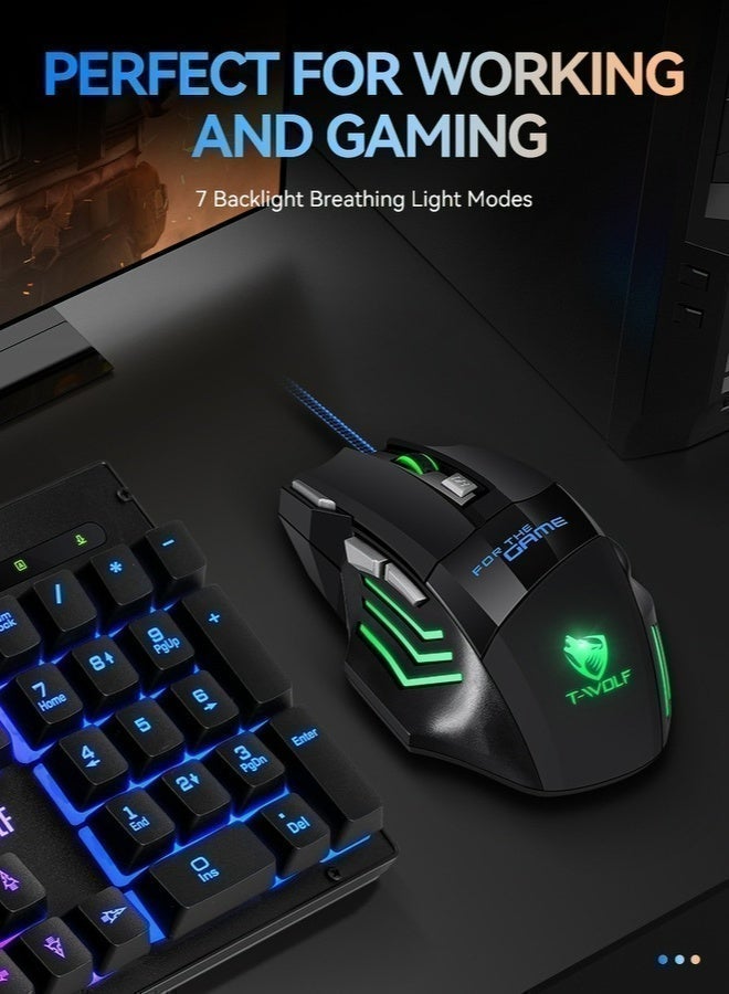 T-WOLF Gaming mouse wired mouse high-performance 2400dpi 7D wired gaming mouse, equipped with 7-color led backlight and 3D style, suitable for gamers and laptops, high-performance mouse - Image 5