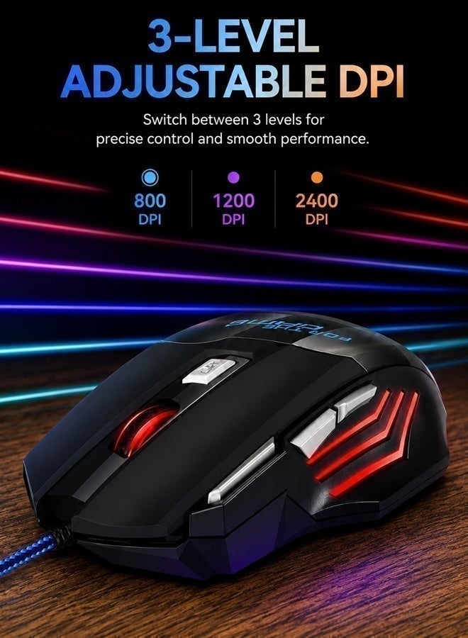 T-WOLF Gaming mouse wired mouse high-performance 2400dpi 7D wired gaming mouse, equipped with 7-color led backlight and 3D style, suitable for gamers and laptops, high-performance mouse - Image 4