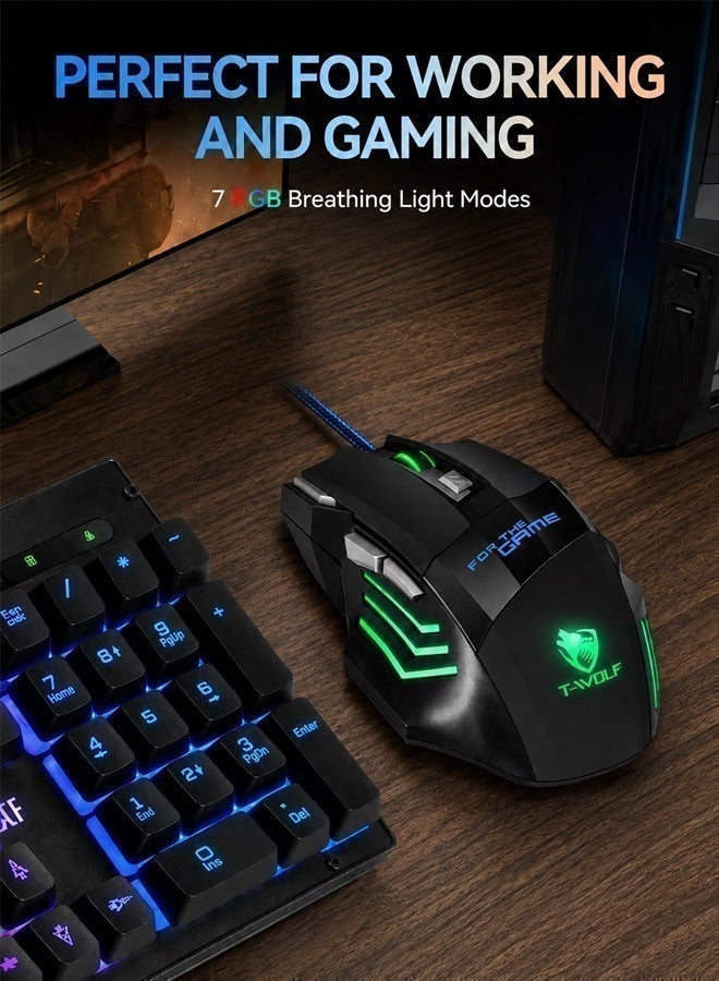 T-WOLF Gaming mouse wired mouse high-performance 2400dpi 7D wired gaming mouse, equipped with 7-color led backlight and 3D style, suitable for gamers and laptops, high-performance mouse - Image 5