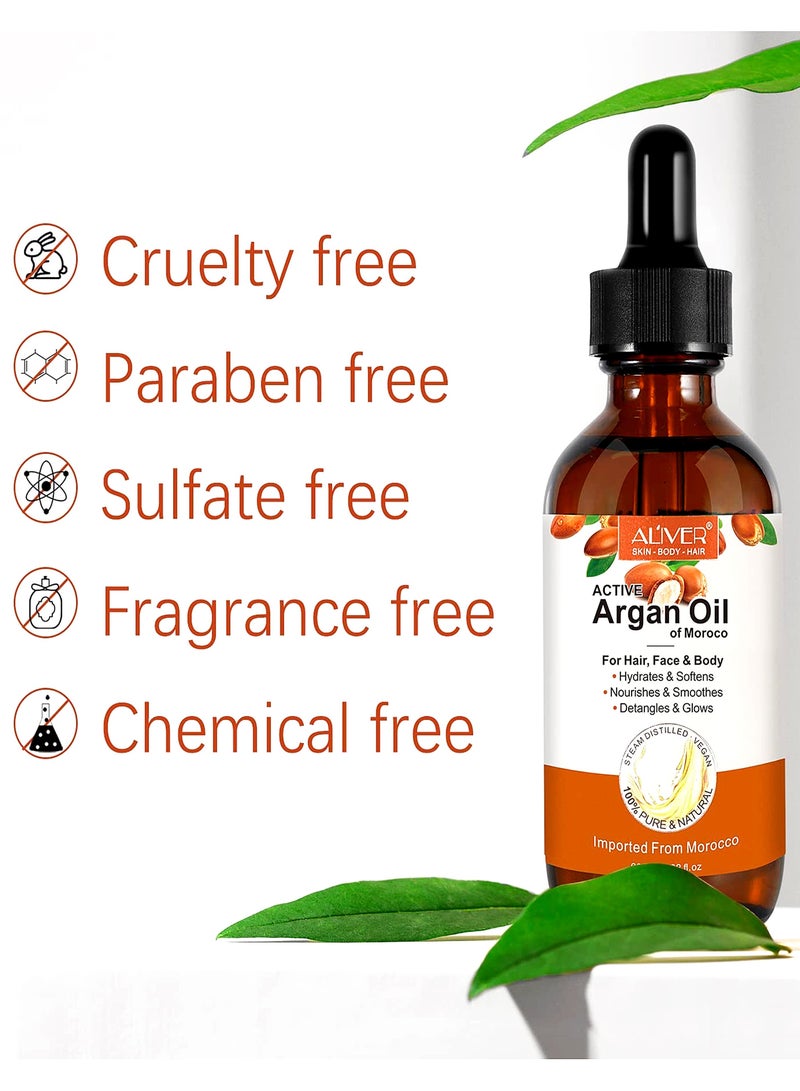 ALIVER Argan Oil  for Hair Growth 100% Pure Cold Pressed Organic Carrier Oil for Skin Care Nails & Cuticles Nourish the Scalp Dry Skin Relief Improve Blood Circulation 60ml - Image 3
