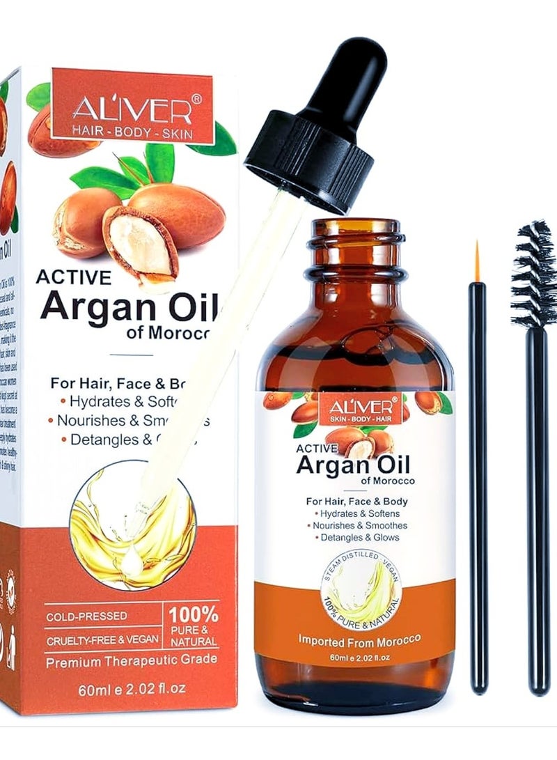 ALIVER Argan Oil  for Hair Growth 100% Pure Cold Pressed Organic Carrier Oil for Skin Care Nails & Cuticles Nourish the Scalp Dry Skin Relief Improve Blood Circulation 60ml - Image 2