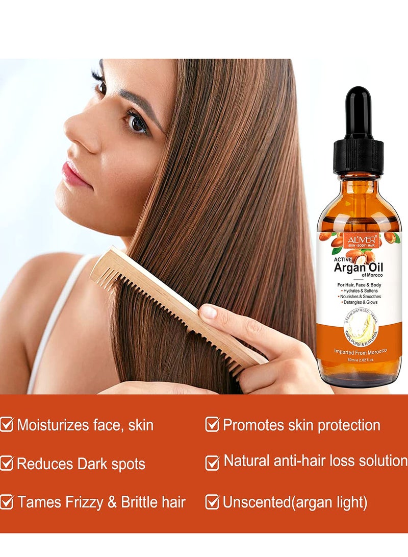 ALIVER Argan Oil  for Hair Growth 100% Pure Cold Pressed Organic Carrier Oil for Skin Care Nails & Cuticles Nourish the Scalp Dry Skin Relief Improve Blood Circulation 60ml - Image 4