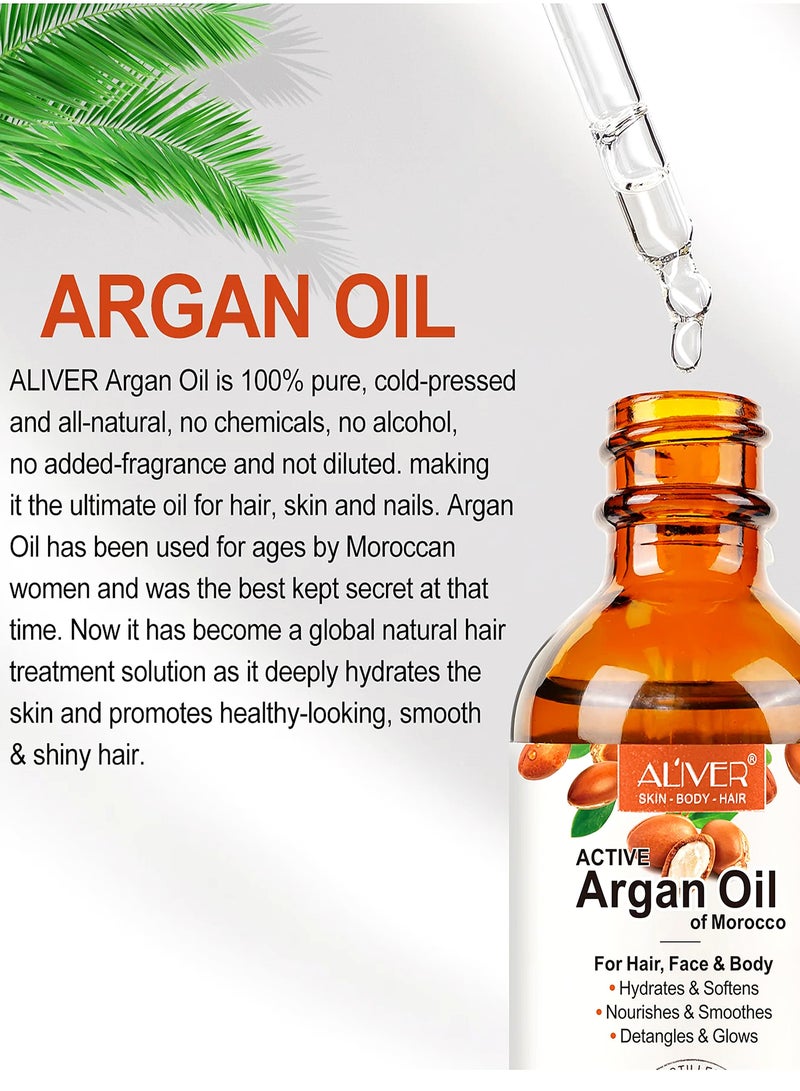 ALIVER Argan Oil  for Hair Growth 100% Pure Cold Pressed Organic Carrier Oil for Skin Care Nails & Cuticles Nourish the Scalp Dry Skin Relief Improve Blood Circulation 60ml - Image 5