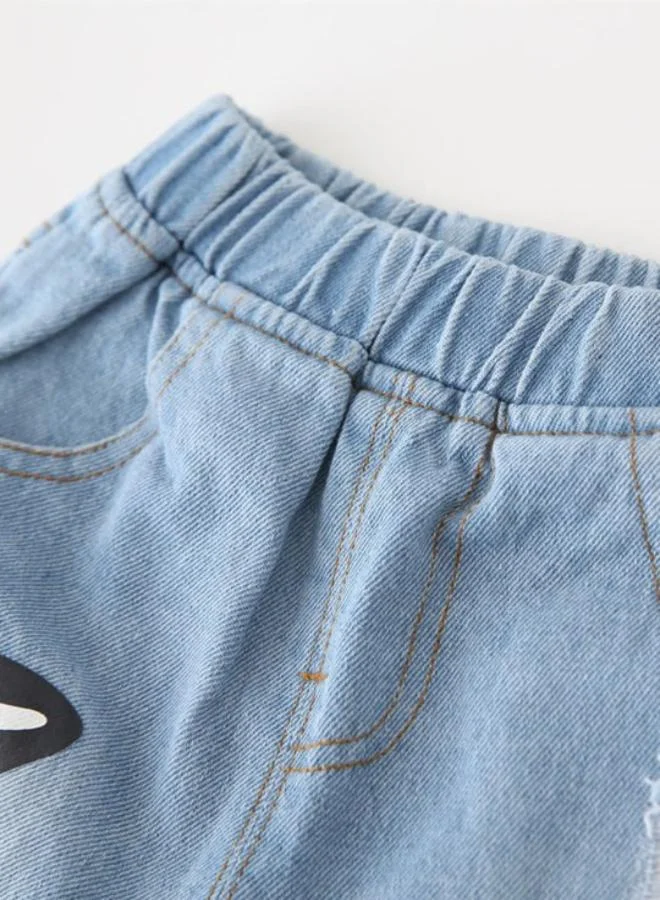 يونيكي Blue Regular Fit Mid Rise Printed Denim Shorts