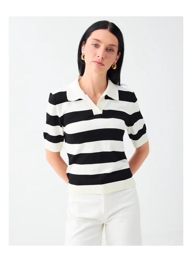 Jimmy Key Black Striped Shirt Collar Knit Sweater.