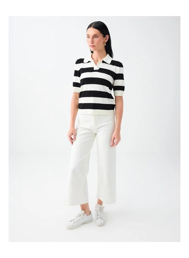 Jimmy Key Black Striped Shirt Collar Knit Sweater.