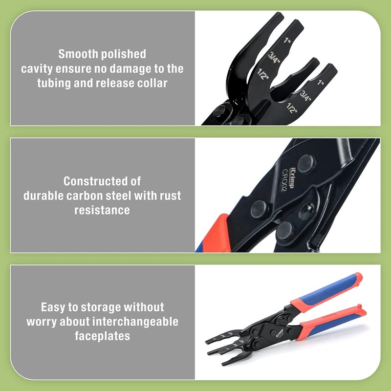 iCRIMP Push-to-Connect,Push-fit Disconnect Clamp Tool for Brass-Push Fittings Removing,Multi-size Combination 1/2",3/4",1"-CRQ02 - Image 5
