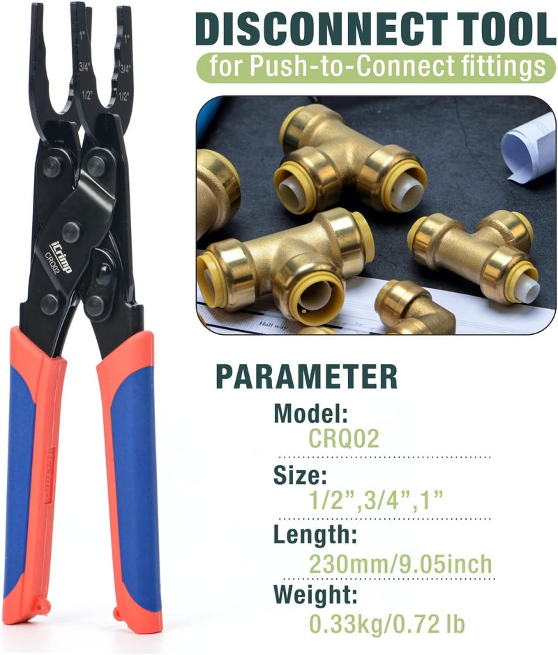 iCRIMP Push-to-Connect,Push-fit Disconnect Clamp Tool for Brass-Push Fittings Removing,Multi-size Combination 1/2",3/4",1"-CRQ02 - Image 2